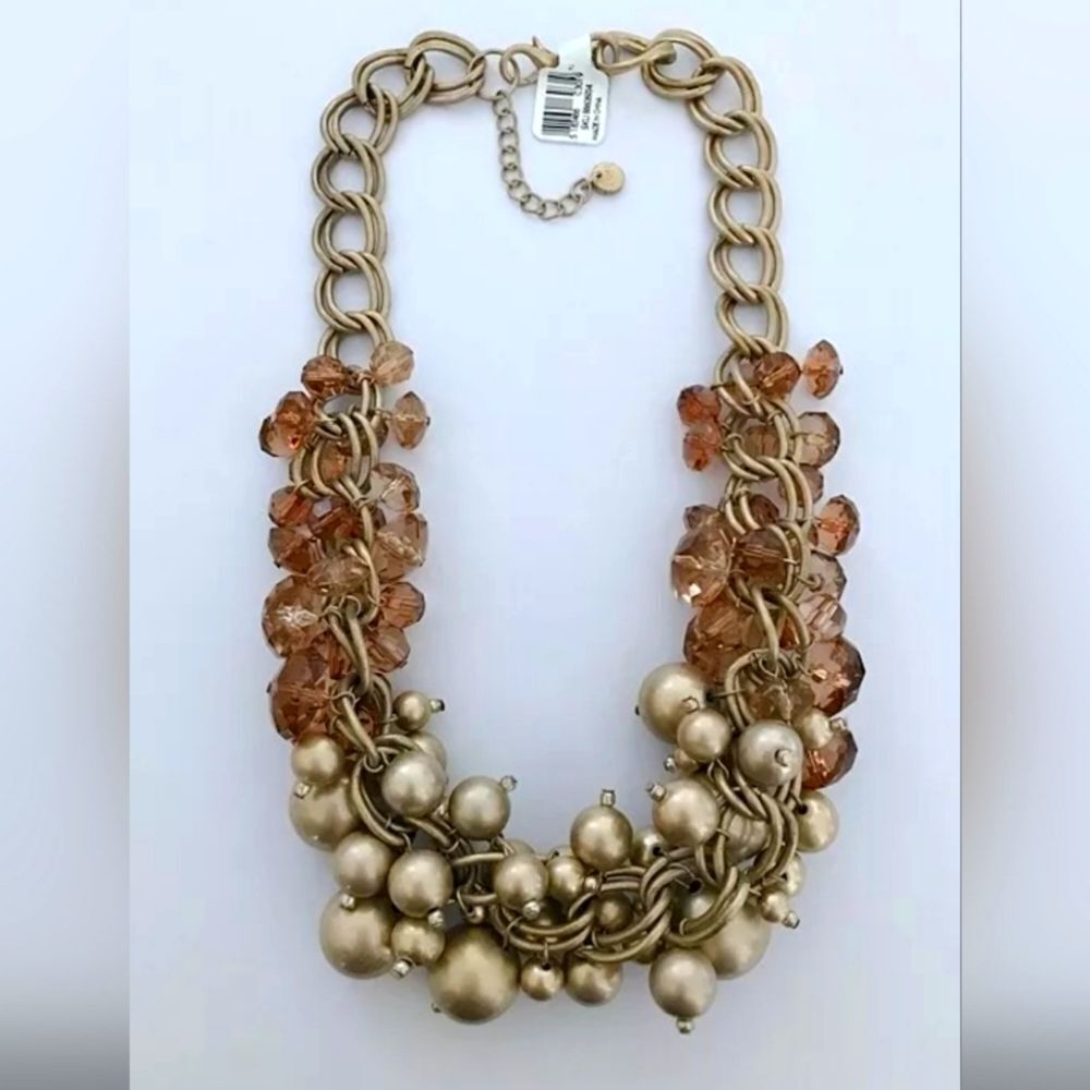 ANN TAYLOR LOFT GOLD TONE BROWN RESIN 20"-22" NECKLACE NWT